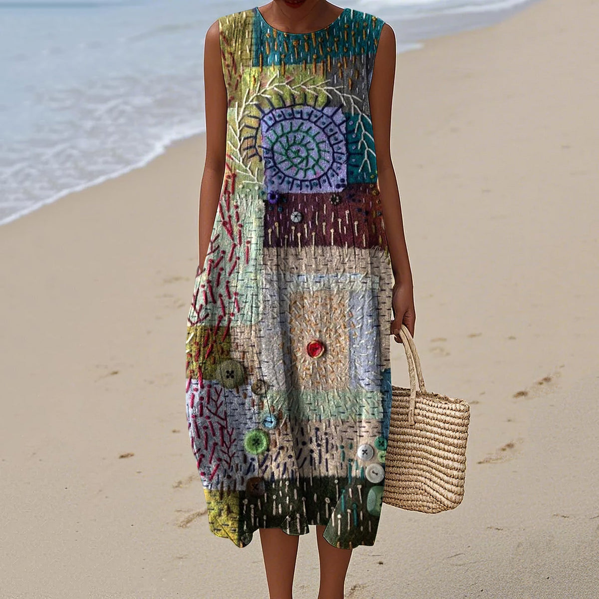 Vintage Patchwork Art Linen Tank Dress artswardrobe
