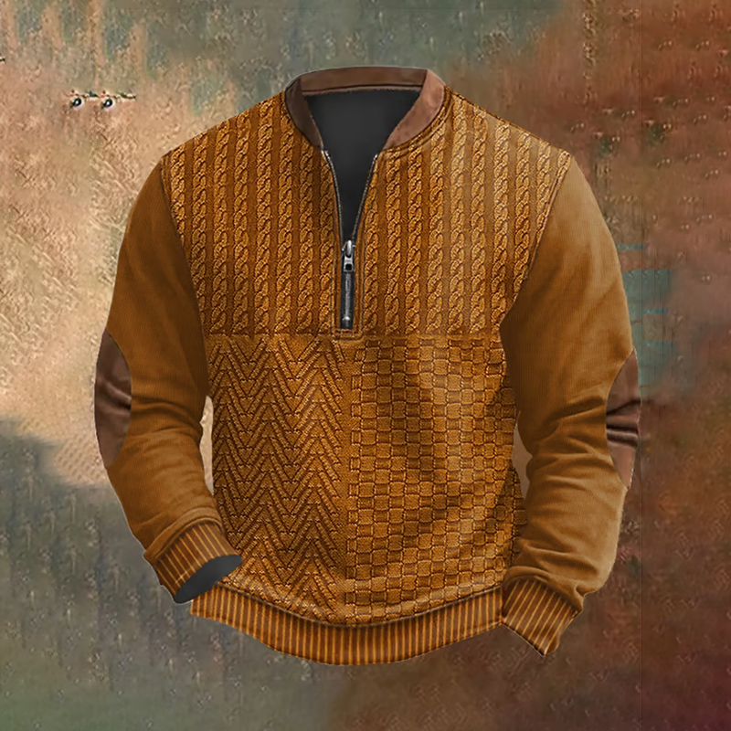 Vintage Western Art Print Men's Zipper Neck Knit Sweatshirt elevenforest