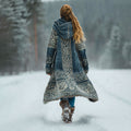 Women's Vintage Viking Celtic Knot Art Print Cozy Knit Hooded Cardigan