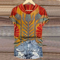 Women's Vintage Floral Art Print V-neck Casual T-Shirt