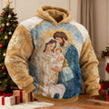 Comstylish Men's Retro Christmas Nativity Pattern Long Sleeve Flannel Hoodie