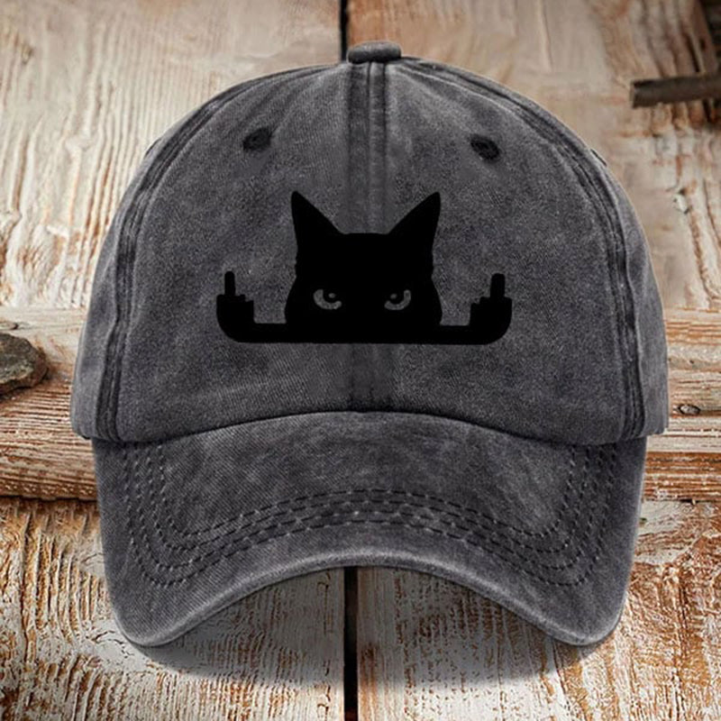 Comstylish Japanese Art  Black Cat In Contempt Print Washed Sun Hat