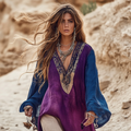 Comstylish Boho Floral Embroidery Print Cotton And Linen Blend Loose Blouse