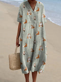 Petite Woodland Fox Pattern Printed Women's Flowy Dress