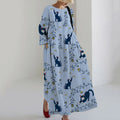 Women's Animal Cats And Floral Print Casual Midi Dress elevenforest