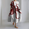 Comstylish Japanese Art Retro Octopus Print Casual Midi Dress