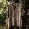 Antique Pattern Short-sleeved V-neck Top artswardrobe