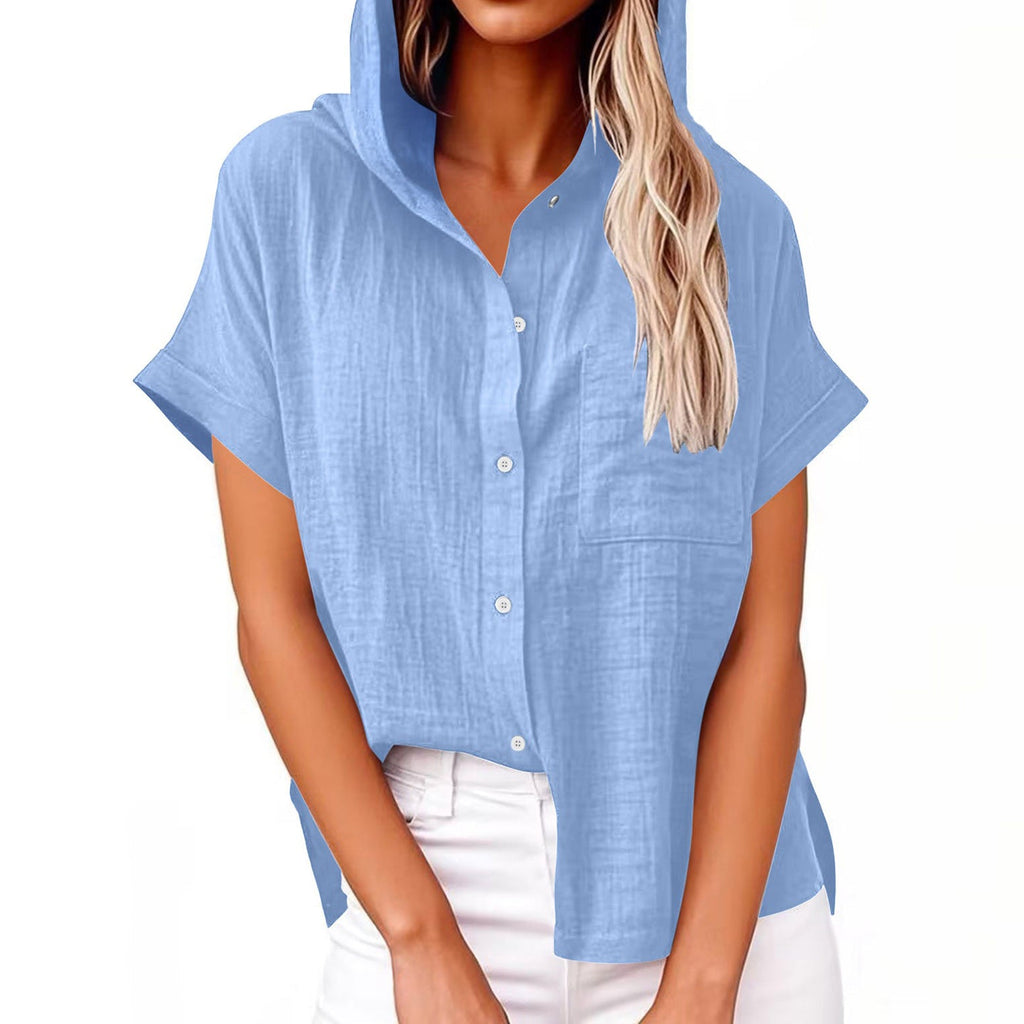 Comstylish Women's Solid Color Linen Vintage Hooded Shirt