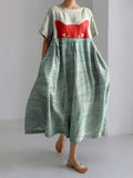 Abstract Creative Cute Shy Cat Painting Art Linen Blend Dress