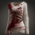 Classy Skeleton Bloody Roses Bandages V Neck Sweater artswardrobe
