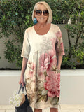 Vintage Chic Floral Print Pocket Midi Dress