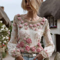 Comstylish Bohemian Vintage Rose Round-neck Top