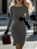 Retro Elegant High-End Round Neck Houndstooth Dress