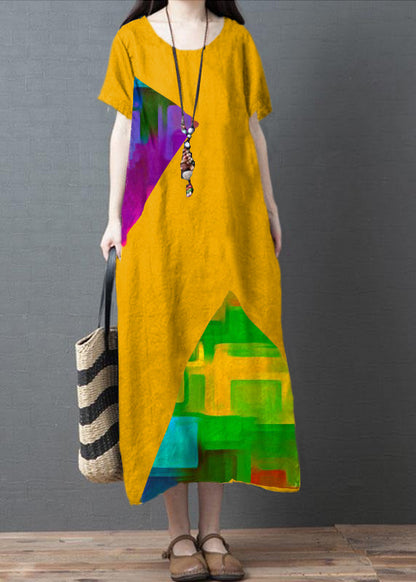 Loose Black O-neck Patchwork Pockets Summer Holiday Dress Short Sleeve