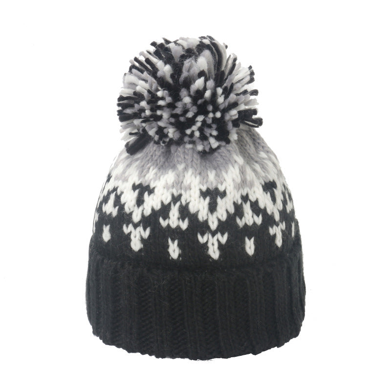 Warm Mohair Geometric Diamond Jacquard Fur Ball Wool Hat elevenforest