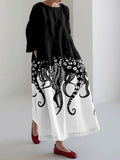 Tentacles Lover Essential Contrast Linen Blend Maxi Dress