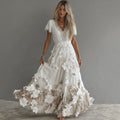 Women's Vintage Boho Floral Art  Short-sleeved Maxi Dress