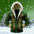 Comstylish Men's Christmas Holly Fur Collar Zip-up Hoodie