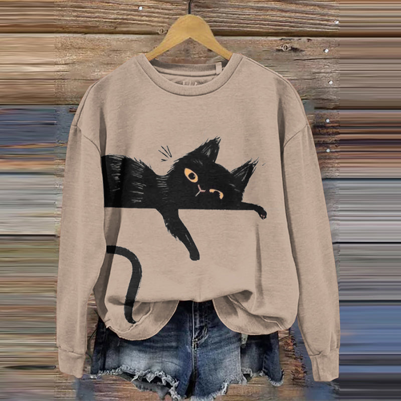 Women's Black Cat Abstract Art Painting Sweatshirt elevenforest