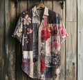 Men's Retro Floral Geometry Art Linen Casual Shirt artswardrobe