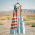 Women's Independence Day Flag Print Cotton And Linen Dress artswardrobe