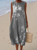 Vintage Loose Floral Art Linen Tank Dress artswardrobe