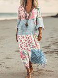 Women's Vintage Floral Patchwork Art Print Pocket Cotton Dress