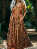 Women's Vintage Floral Embellished Pattern Art Print Round Neck Sleeve