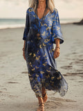 Women's Butterfly Pattern Art Print Pocket Cotton Dress