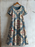 Vintage Flowers Botanical Pattern Linen Dress artswardrobe
