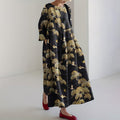 Comstylish Japanese Art Crane Print Round Neck Loose Midi Dress