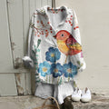 Comstylish Women's Vintage Bird And Floral Japanese Art Casual Button Shirt
