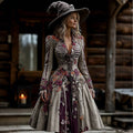 Comstylish Women's Halloween Rose Skeleton Witch Cosplay Midi Dress