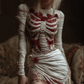 Comstylish Women's Halloween Skeleton Bandage Shattered Dress