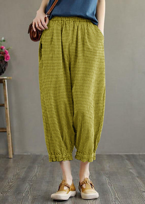 Plaid Pockets Summer Linen Pants