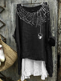 Comstylish Halloween Spider & Spiderweb Glitter Linen Blend Tunic