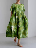 Japanese Chiyogami Art Pattern Linen Blend Maxi Dress