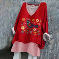 Comstylish Women's Flower And Bird Embroidery Art Linen V-neck Shirt