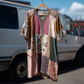 Countryside Style Collection Classy Patchwork Floral Pattern Art Linen Maxi Dress artswardrobe