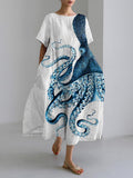Comstylish Octopus Ocean Art Linen Blend Maxi Dress