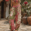 Women's Retro Floral Stitching Casual Pants artswardrobe