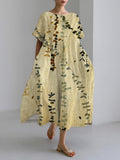 Vintage Botanical Japanese Art Linen Blend Maxi Dress