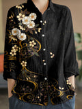 Comstylish Japanese Cherry Blossoms Art Linen Blend Blouse