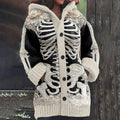 Comstylish Women's Halloween Skeleton Bones With Rose Art Cozy Knit Hooded Cardigan Sweater