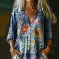 Women's Vintage Bohemian Floral Print Casual Cotton And Linen Shirt artswardrobe