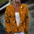 Halloween Black Cat Art Print Button Cardigan Sweater elevenforest