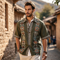 Men's Bohemian Tribal Embroidered Linen Short Sleeve Shirt artswardrobe