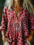 Women's Bohemian Mandala Pattern Art Print Casual Cotton Linen Shirt