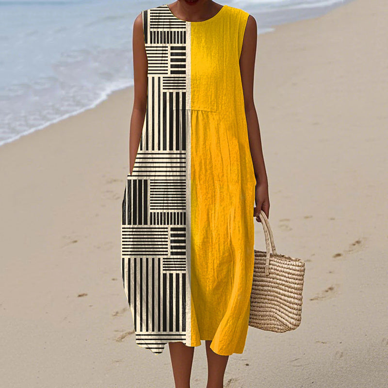 Comstylish Women's Retro Abstract Geometric Print Sleeveless Dress
