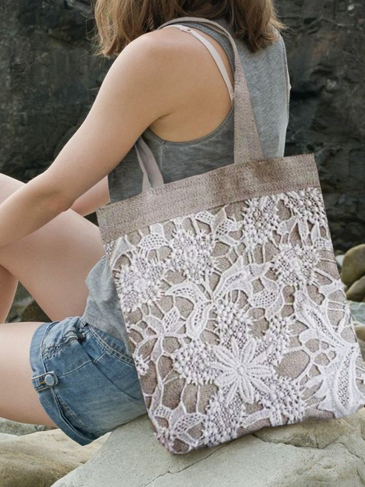 Vintage Lace Floral Embroidered Canvas Bag artswardrobe